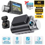 Kawa D7 4K 1080P HDR Wi-Fi 6 GPS'li 2 Kameralı Ön ve Arka Araç Kamerası ve 64 GB Hafıza Kartı