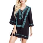 Kawai Peach L-Peach Kadın yazlık çiçek dantel pareo plaj elbisesi bikini Cover Up tek beden, siyah çiçekli, Tek Beden