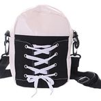 Kawaii-Story LB-7085-1 Siyah Ayakkabı Bağcığı Kanvas Kumaş Kadın Çanta Pastel Goth Harajuku, Siyah
