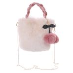 Kawaii-Story LB-7093 Krem Beyaz Pelüş Faux-Fur Alışveriş Çantası Ponpon Kadife Kulp Kadın Çanta Pastel Goth Harajuku, Beyaz