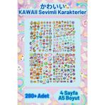 Kawaii Washi Sticker Seti - Cute Kawaii - Tatlı Kawaii Etiketler - Ajanda 280+ Adet 4 Sayfa A5 Boyut