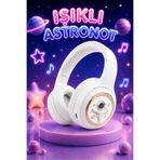 kawigo Işıklı Beyaz Renk Astronot Bluetooth Kulaklık LED Tasarım Kablosuz Kulaklık Çocuk Kulaklık