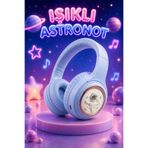 kawigo Işıklı Mavi Renk Astronot Bluetooth Kulaklık LED Tasarım Kablosuz Kulaklık Çocuk Kulaklık