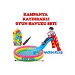 Kaydırak Çocuk Oyun Havuzu Tabanı Şişimeli 100 Adet Top Şişirme Pompası Tam Set 16
