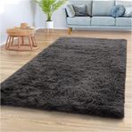 Kaymaz 130x130 cm Koyu Gri Uzun Tüylü Alan Halı, Oturma Odası, Yatak Odası ve İç Mekan Alanları için Yıkanabilir Halı - Koridor ve Salon için Dayanıklı Yumuşak Halılar