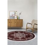 Kaymaz Dod Tabanlı Saçaklı Dijital Yuvarlak Halı 400616-K-Y, Bordo, 180 x 180