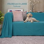 Kaymaz Koltuk Örtüsü Çift Taraflı Mikrofiber Şönil 175x350 Cm Xl- Turkuaz Kedi Köpek Ve Çocuk Dostu Turkuaz
