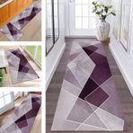 Kaymaz Mor Pembe Geometrik Yolluk Halı 110x350 CM Koridor, Mutfak ve Oturma Odası için - İç Mekan Giriş ve Çamaşır Odası için Yıkanabilir Alan Halı Paspasları