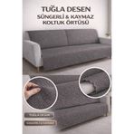 Kaymaz Süngerli Koltuk Örtüsü - şalı 160x205 Tuğla Desenli 4 Mevsim Kullanışlı Makinede Yıkanabilir antrasit 160 x 200