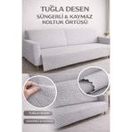 Kaymaz Süngerli Koltuk Örtüsü - şalı 160x205 Tuğla Desenli 4 Mevsim Kullanışlı Makinede Yıkanabilir Gri 160 x 200