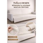 Kaymaz Süngerli Koltuk Örtüsü - şalı 160x205 Tuğla Desenli 4 Mevsim Kullanışlı Makinede Yıkanabilir krem 160 x 200