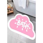 Kaymaz Taban, Bulut Desenli, Bath Yazılı Banyo Paspası, Dekoratif Paspas, 60X100 Cm