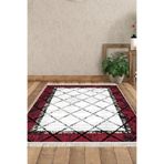 Kaymaz Taban Djt Salon Halı Yıldız Deri Saçaklı Modern M5129 M5129D1-7, Bordo, 100 x 300