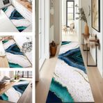 Kaymaz Yatak Odası Zemin Paspası Yolluk 110 x 350 cm Mavi Yeşil Beyaz Su Emici Yıkanabilir Halı İç/Dış Mekan Kullanımı için Mutfak Koridorları ve Oturma Odaları için Mükemmel