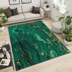 Kaymaz Yıkanabilir Alan Halısı 160x200 cm Zengin Yeşil Doku Soyut Altın Yaprak Tasarımlı Yumuşak Düşük Tüylü Halı Yatak Odası Oturma Odası Koridor Balkon için