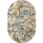 Kaymaz Yıkanabilir Oval Parça Halı Oturma Odası Yatak Odası Kanepe Koridor Yemek Odası Geometrik Bambu Yaprak Desenli Sarı Mavi Halı 60 x 90 cm