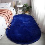Kaymaz Yıkanabilir Tüylü Alan Halısı Oturma Odası için - Modern Peluş Uzun Tüylü Halı Rahat Yatak Odası Paspası Lacivert 120 x 200 cm Ev Dekoru için Mükemmel