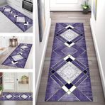 Kaymaz Yıkanabilir Yolluk Halı 100X200CM Mor Beyaz Geometrik Koridor Halı Yolluk Mutfak Yatak Odası Oturma Odası için Kaymaz Polyester Paspas Giriş Kat için