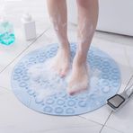 Kaymaz Yuvarlak Duş Paspası 2'si 1 Arada Hızlı Kuruyan PVC Banyo Paspası Vantuzlu ve Tahliye Delikli Duş Kabini için Mavi (55 x 55 cm) - Güvenli Şık ve İşlevsel