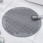 Kaymaz Yuvarlak Duş Paspası 2'si 1 arada PVC Banyo Paspası Vantuzlu ve Boşaltma Delikli Hızlı Kuruma Duş Kabinleri ve Küvetler için İdeal Gri 80 x 80 cm