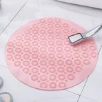 Kaymaz Yuvarlak Duş Paspası 2'si 1 arada PVC Banyo Paspası Vantuzlu ve Boşaltma Delikli Hızlı Kuruyan Kaymaz Banyo Paspası Duş Kabini için Pembe 26 "x26" (66x66 cm)