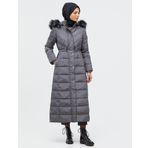 Kayra KA-A23-27007 Kapitone Kaz Tüyü Kapüşonlu Füme Kürklü Mont