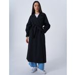 Kayra KY-B25-74005 Bilekleri Apoletli Uzun Siyah Trençkot