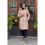 Kayra Suni Kürklü Kapüşonlu Anorak Mont KA-A24-27303 Bej - 44