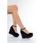 KAYRA VARDAR SHOES Kadın Siyah Süet Dolgu Topuklu Ayakkabı 1205cnr