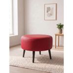 Kayser Home Büyük Yuvarlak Deri Puf - 60 cm Ahşap Siyah Ayaklı Salon ve Orta Sehpa Pufu Kırmızı - 46 x 60
