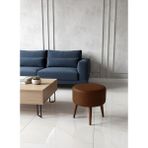Kayser Home Modern Deri Puf 40 cm | Salon – Antre – Yatak Odası | Ahşap Ayaklı Oturma Pufu Acı Kahve - 40 x 40