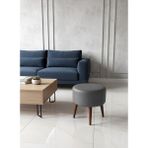 Kayser Home Modern Deri Puf 40 cm | Salon – Antre – Yatak Odası | Ahşap Ayaklı Oturma Pufu Gri - 40 x 40