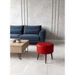 Kayser Home Modern Deri Puf 40 cm | Salon – Antre – Yatak Odası | Ahşap Ayaklı Oturma Pufu Kırmızı - 40 x 40