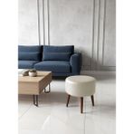 Kayser Home Modern Deri Puf 40 cm | Salon – Antre – Yatak Odası | Ahşap Ayaklı Oturma Pufu Krem - 40 x 40
