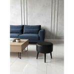 Kayser Home Modern Deri Puf 40 cm | Salon – Antre – Yatak Odası | Ahşap Ayaklı Oturma Pufu Siyah - 40 x 40