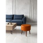 Kayser Home Modern Deri Puf 40 cm | Salon – Antre – Yatak Odası | Ahşap Ayaklı Oturma Pufu Taba - 40 x 40