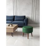 Kayser Home Modern Deri Puf 40 cm | Salon – Antre – Yatak Odası | Ahşap Ayaklı Oturma Pufu Yeşil - 40 x 40
