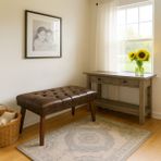Kayser Home Modern Kapitoneli Bench Puf 90X45 | Antre – Yatak Odası – Salon | Deri Kumaş Oturma Bankı Acı Kahve - 45 x 90
