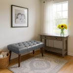 Kayser Home Modern Kapitoneli Bench Puf 90X45 | Antre – Yatak Odası – Salon | Deri Kumaş Oturma Bankı Gri - 45 x 90