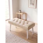 Kayser Home Modern Kapitoneli Krem Deri Kumaş Bench Puf Oturma Bankı Ahşap Beyaz Ayaklı Demonte 90X45 - 45 x 90