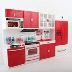 Kayyum Oyuncak Ocaklı Çok Renkli Modern Kitchen Kırmızı Beyaz Renkli Işıklı Sesli 4'lü Mutfak Seti