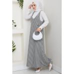 Kaz Ayağı Desen Jile Elbise Haki HM2865 - 38