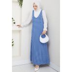 Kaz Ayağı Desen Jile Elbise Mavi HM2865 - 38
