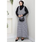 Kaz Ayağı Desen Jile Elbise Siyah HM2865 - 38