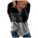 Kazak Kadın Uzun Kollu Tişört V Yaka Üst Parça Leopar Desenli Sweatshirt Kazak Sonbahar Kış Kazak Fermuarlı Bol Günlük Kazak Üst Giyim, Gri, L