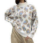 Kazak Kazak Günlük Gevşek Yüksek Boyun Leopar Desenli Günlük Kazak (XL)