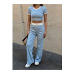 KAZAX Crop pantolon biyeli takım mavi