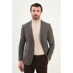 Kazayağı Desen Slim Fit Mono Yaka Yün Erkek Ceket - Kahverengi - 48