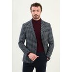 Kazayağı Desen Slim Fit Mono Yaka Yün Erkek Ceket - Lacivert - 56
