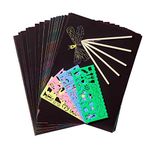 Kazıma Kağıt Sanat Seti Gökkuşağı Sihirli Kazıma Kağıt Çocuklar için 50 ADET Siyah Scratch it Off Sanat El Sanatları Kitleri Notlar Panoları 5 Ahşap Stylus ile 4 ADET Çizim Şablonları Kız Erkek